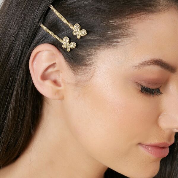 

Set Of Two Rhinestone Pave Butterfly Bobby Pins, Gold