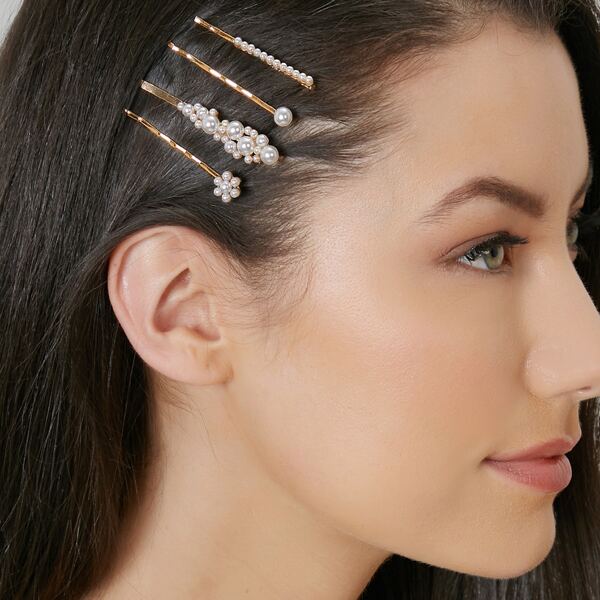 

Set Of Four Pearl Accent Bobby Pin Hair Clips, White