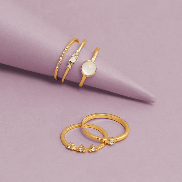 

Set Of Five Opal Stone Dainty Rings, Gold