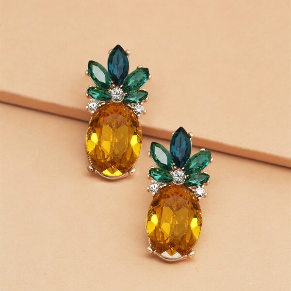 

1pair Rhinestone Pineapple Stud Earrings, Multicolor