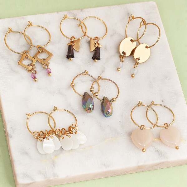 

6pairs Mini Stone Dangling Hoop Earrings, Multicolor