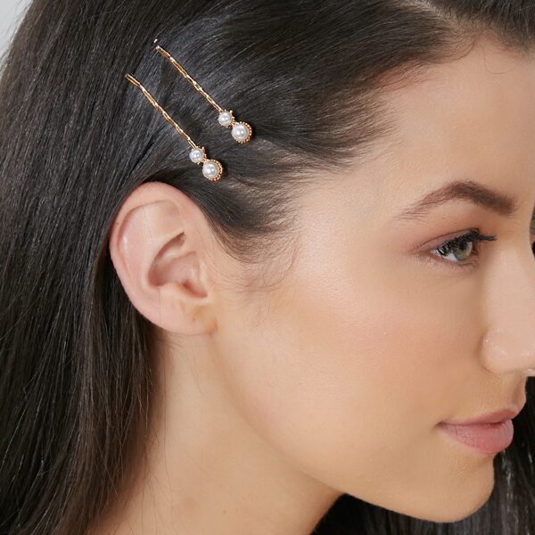 

Set Of Two Pearl Accent Bobby Pin Hair Clips, Gold