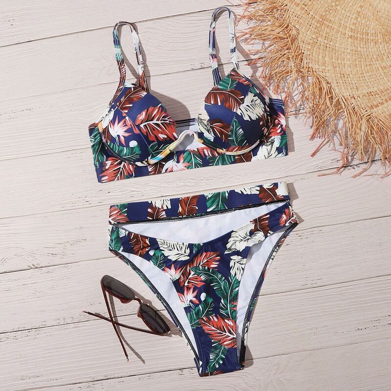

Tropical Underwire High Waisted Bikini Swimsuit, Multicolor