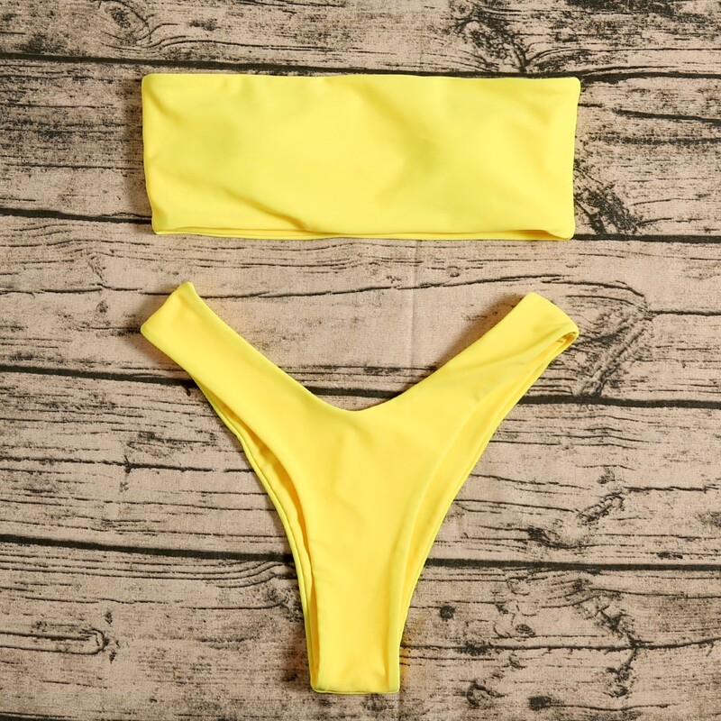 

Bandeau High Leg Bikini Swimsuit, Yellow