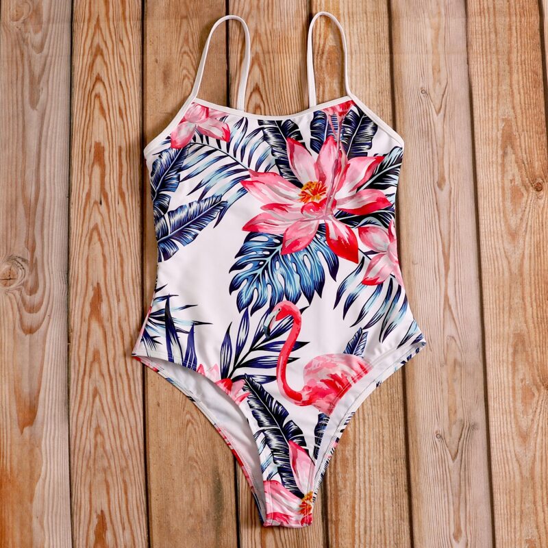 

Tropical & Flamingo Print One Piece Swimsuit, Multicolor