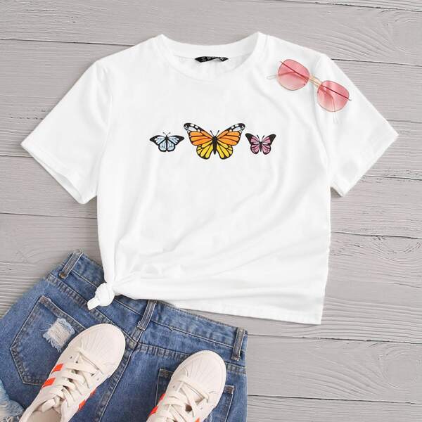 

Butterfly Print Top, White