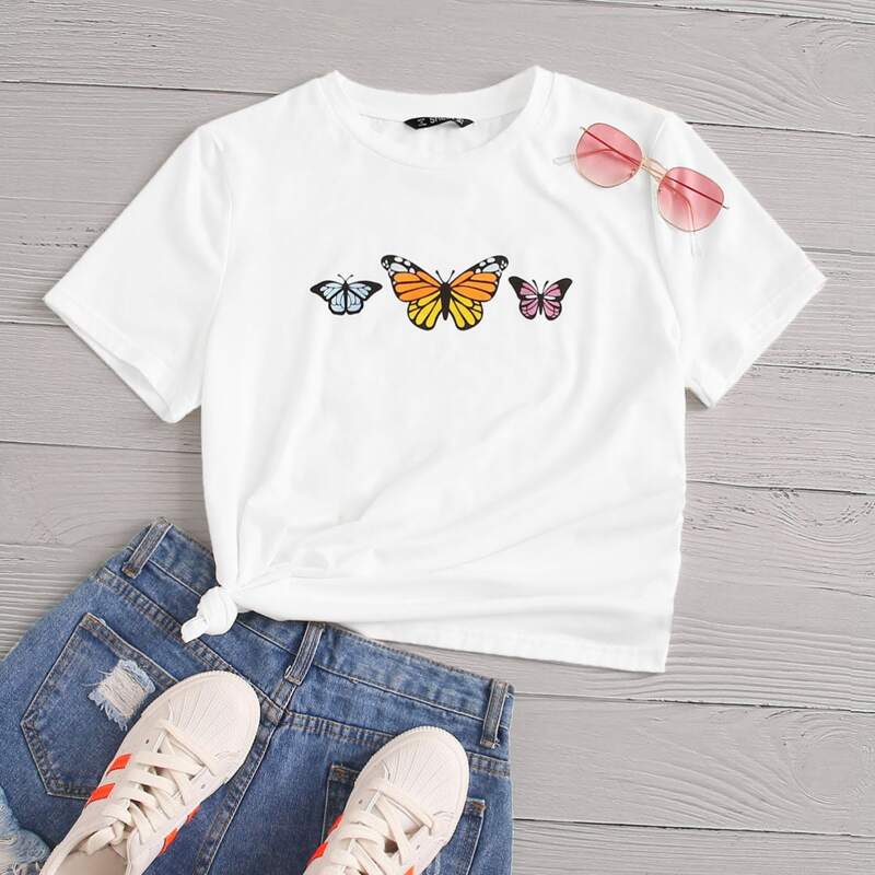 

Butterfly Print Top, White