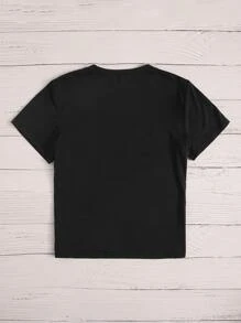 Camiseta de manga corta con estampado de letra - Negro - Ver 2