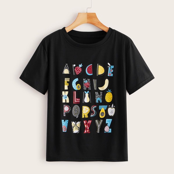 

Fruit Print Short Sleeve Tee, Black