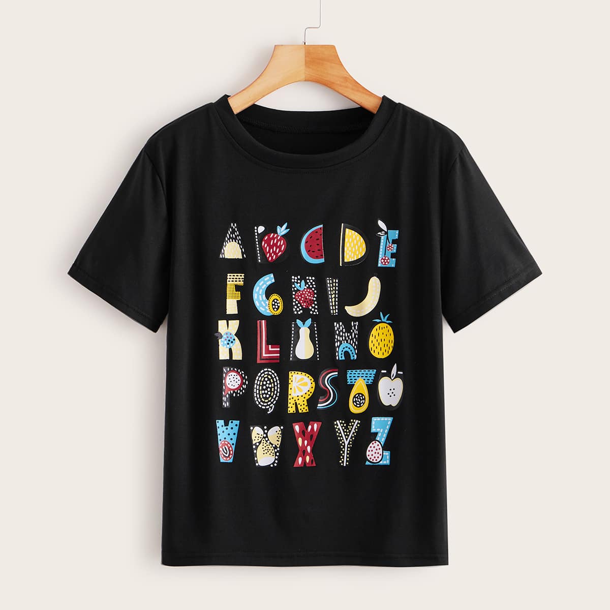 

Fruit Print Short Sleeve Tee, Black