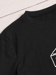 Camiseta de manga corta con estampado de letra - Negro - Ver 5