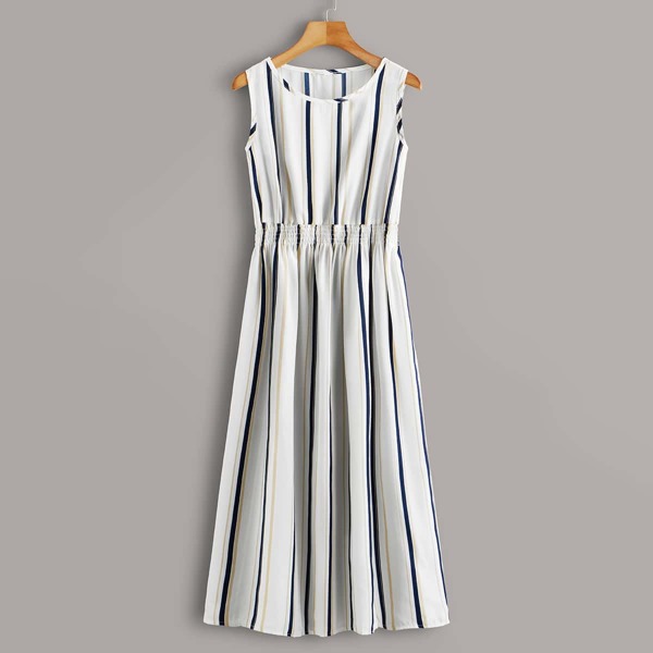

Vertical Stripe A-line Dress, White
