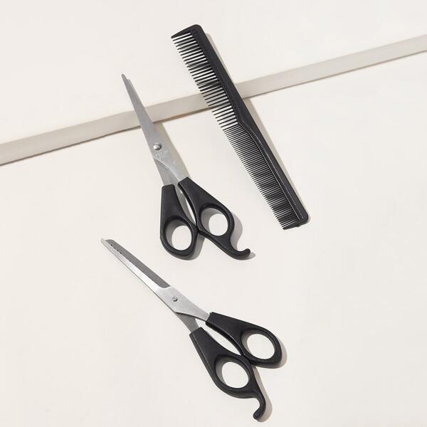 

3pcs Hair Scissors Comb Set, Black