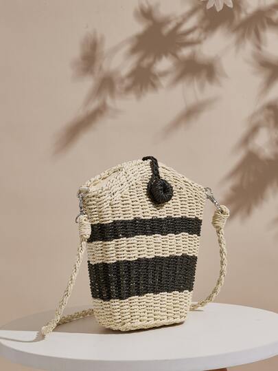 Colorblock Braided Crossbody Bag