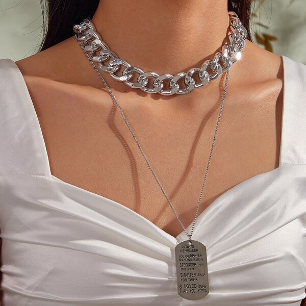 

2pcs Geometric Charm Necklace, Silver