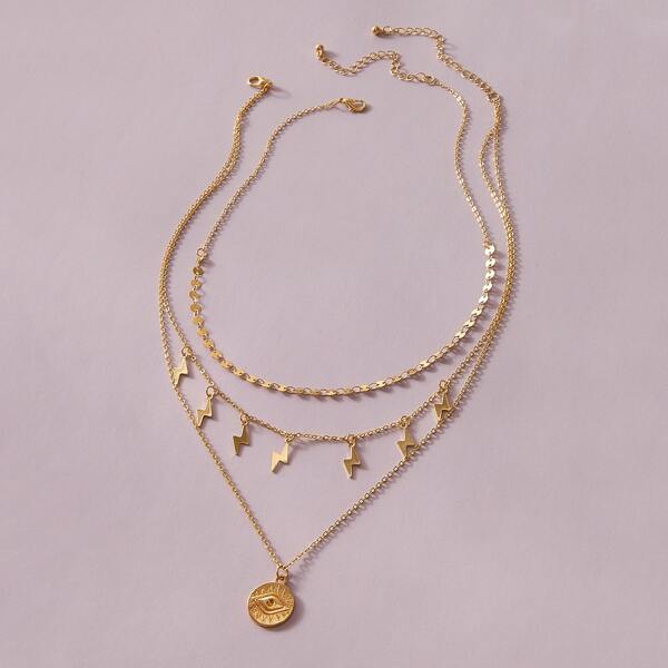 

2pcs Eye & Lighting Charm Layered Necklace, Gold