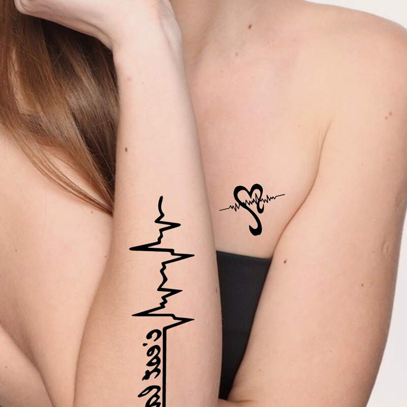 

Heartbeat Pattern Tattoo Sticker, Black