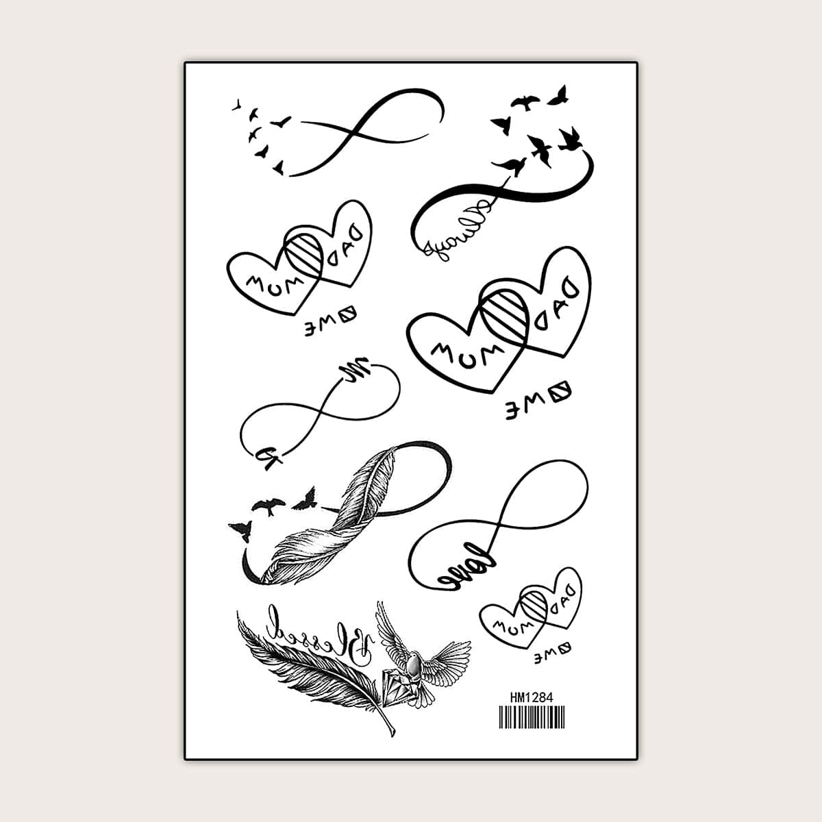 

Heart & Letter Graphic Tattoo Sticker, Black