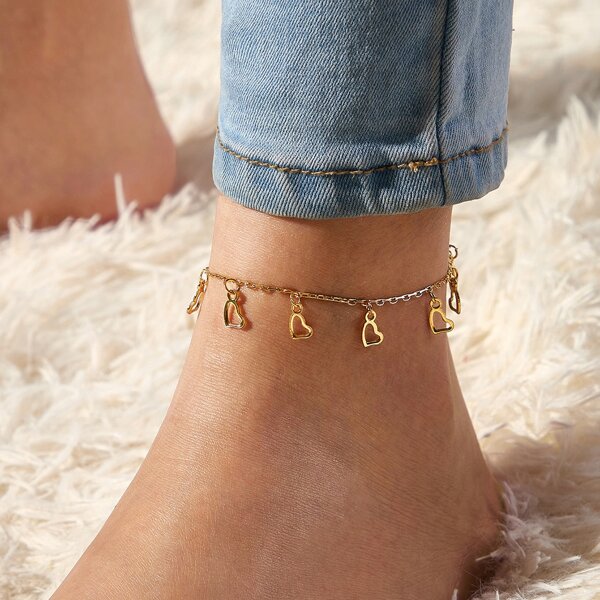 

Ножной браслет с декором сердца 1шт, Золотистый