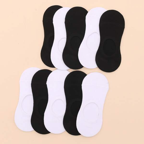 

10 pairs Men Solid Invisible Socks, Black and white