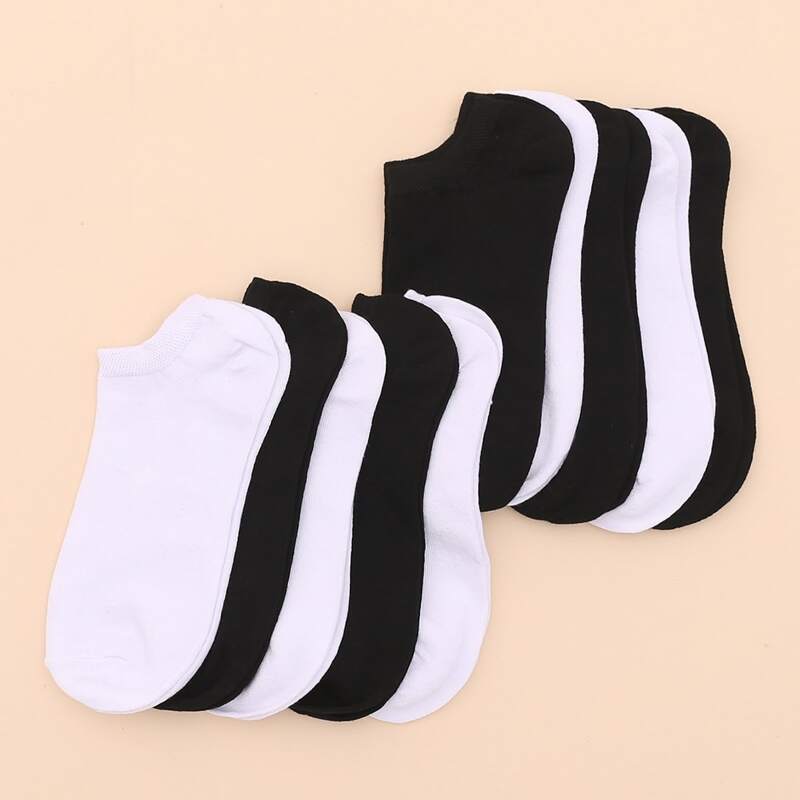 

10 pairs Guys Solid Socks, Black and white