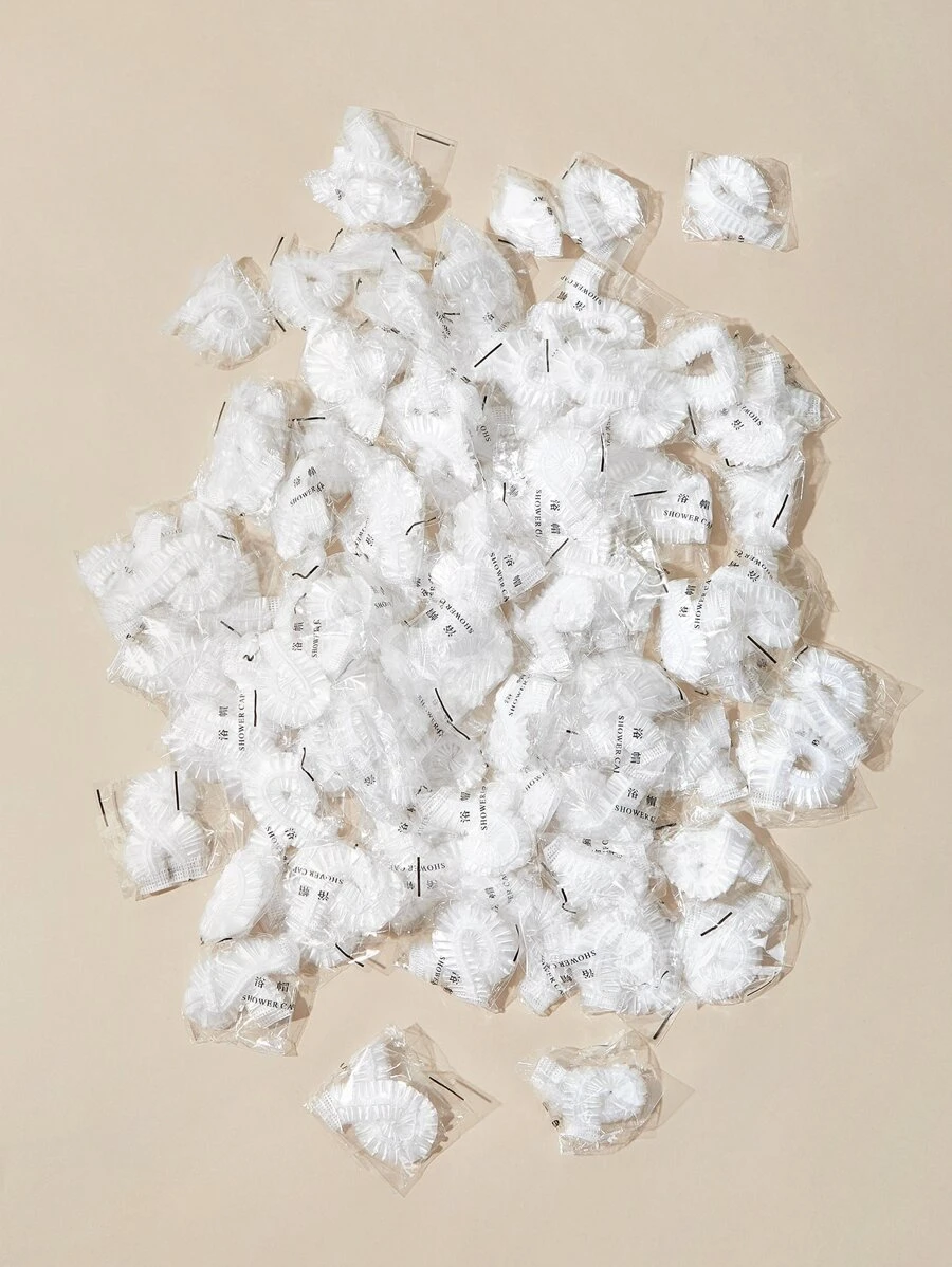 50 piezas Gorro desechable para el cabello, Vuelta al colegio, Esenciales para viajes y vacaciones, Accesorios para el cabello para mujeres - Blanco - Ver 1