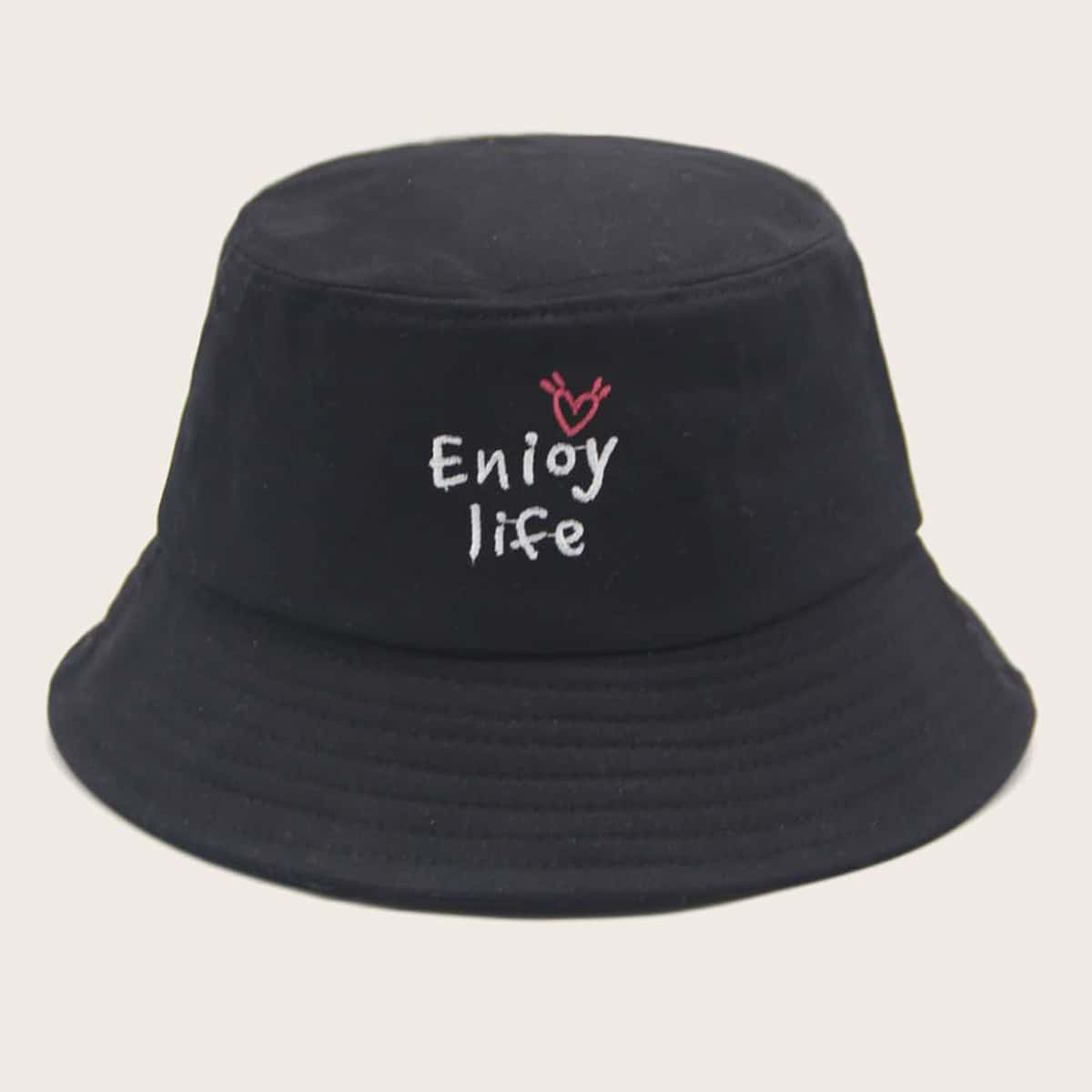

Letter Embroidered Bucket Hat, Black