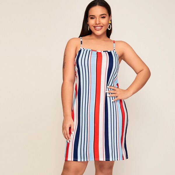 

Plus Color Striped Cami Dress, Multicolor