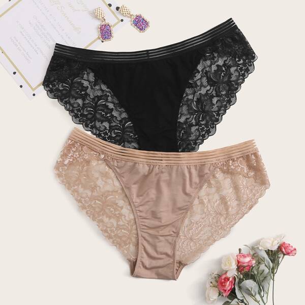 

2pack Plus Floral Lace Panty Set, Multicolor