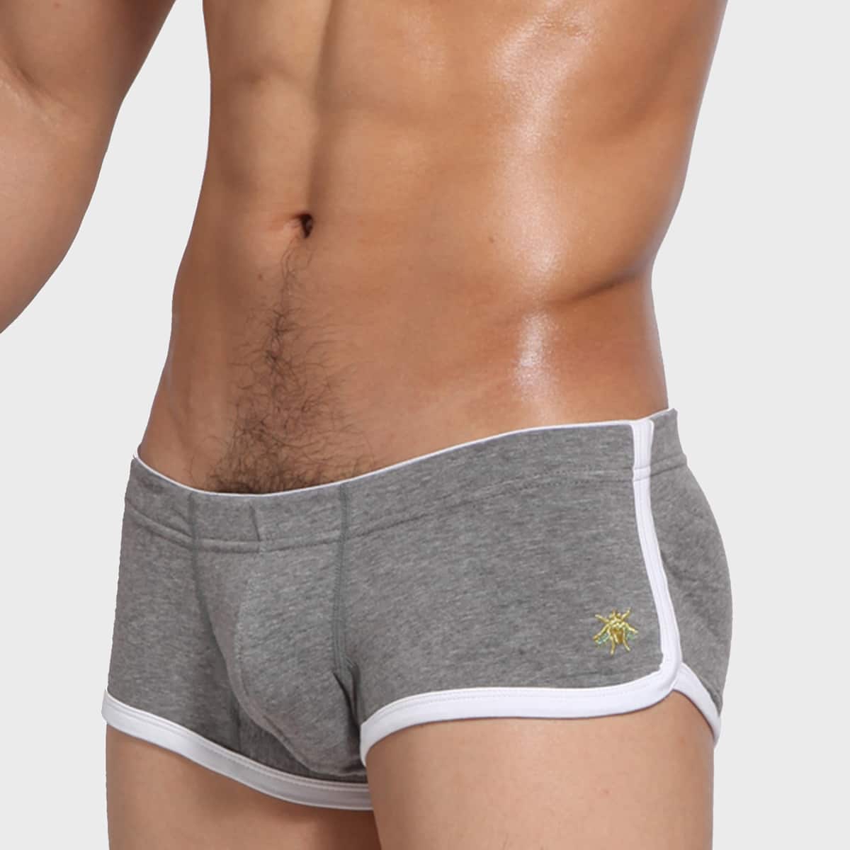 

Guys Contrast Binding Embroidery Boxer Brief, Grey