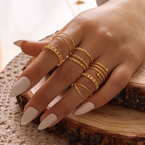 

8pcs Chain Design Ring, Gold