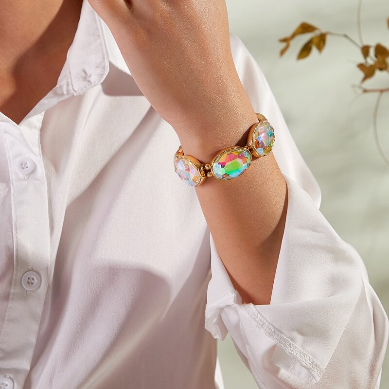 

1pc Gemstone Engraved Bracelet, Multicolor