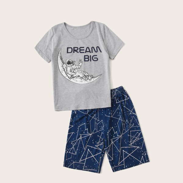 

Boys Slogan & Astronaut Print PJ Set, Multicolor