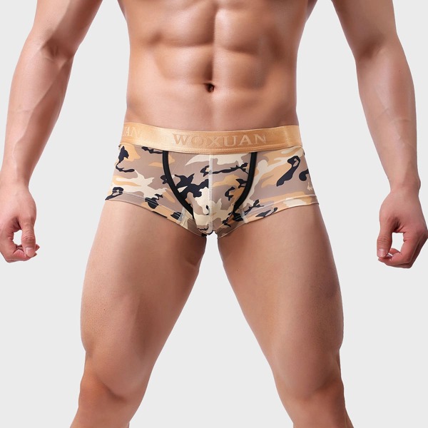 

Men Camo Print Letter Tape Waist Boxer Brief, Multicolor