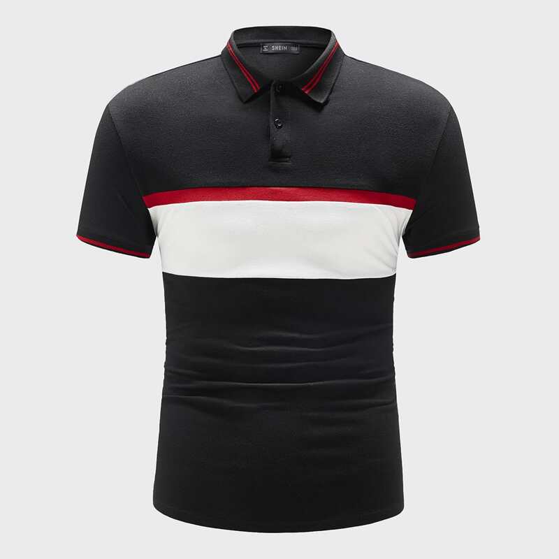 

Guys Striped Trim Colorblock Polo Shirt, Black
