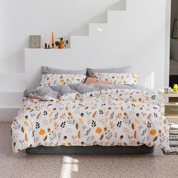

Leaf Print Bedding Set Without Filler, Multicolor
