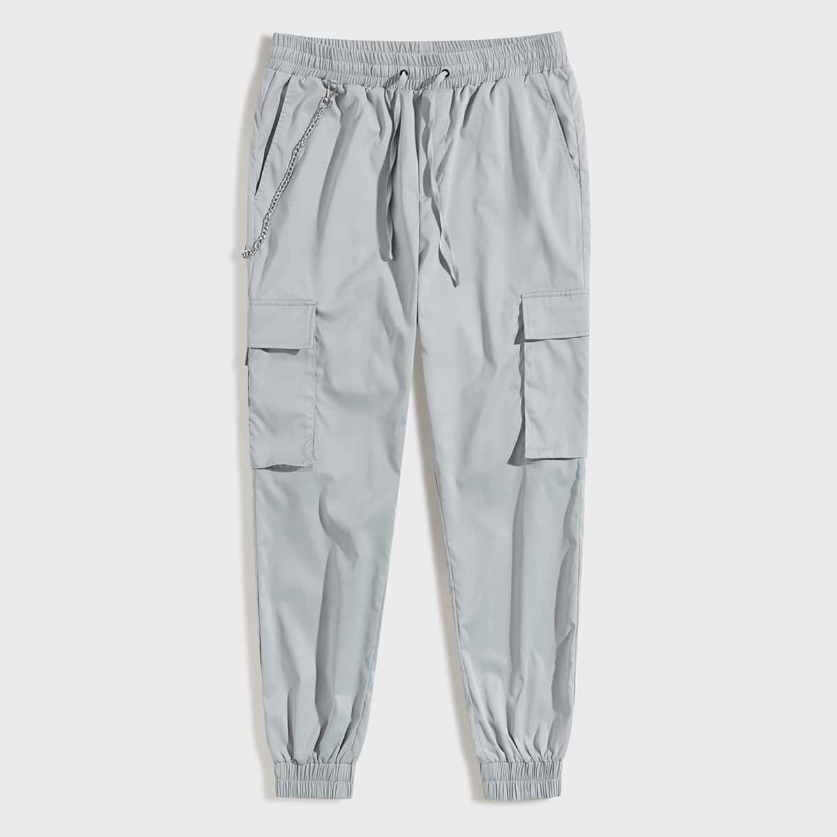 

Guys Chain Detail Flap Pocket Side Cargo Pants, Grey