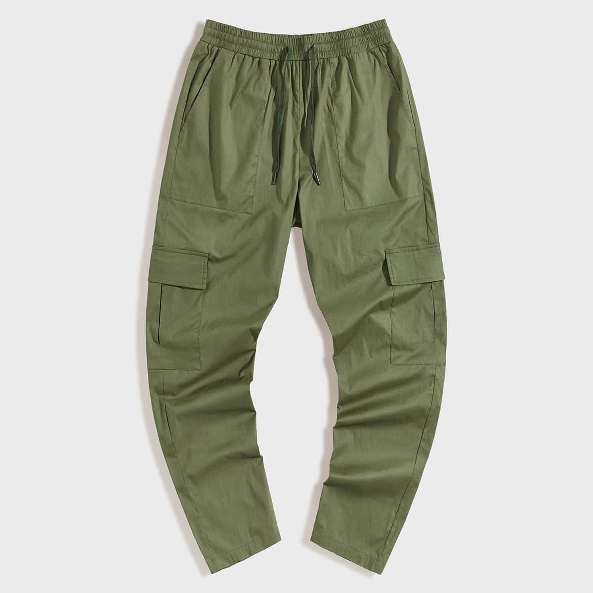 

Guys Drawstring Waist Flap Pocket Cargo Pants, Army green