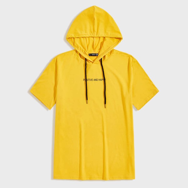 

Men Slogan Graphic Hooded Tee, Yellow bright