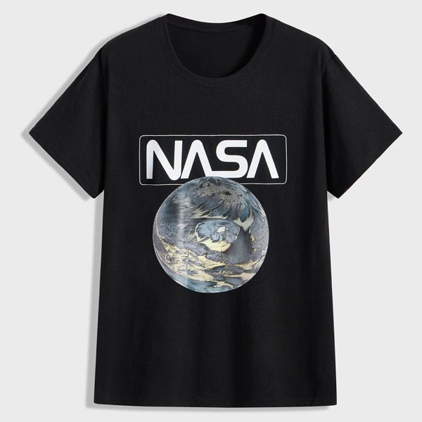 

Men Letter And Graphic Print Tee, Black