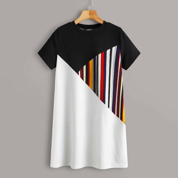 

Colorblock Striped Tee Dress, Multicolor