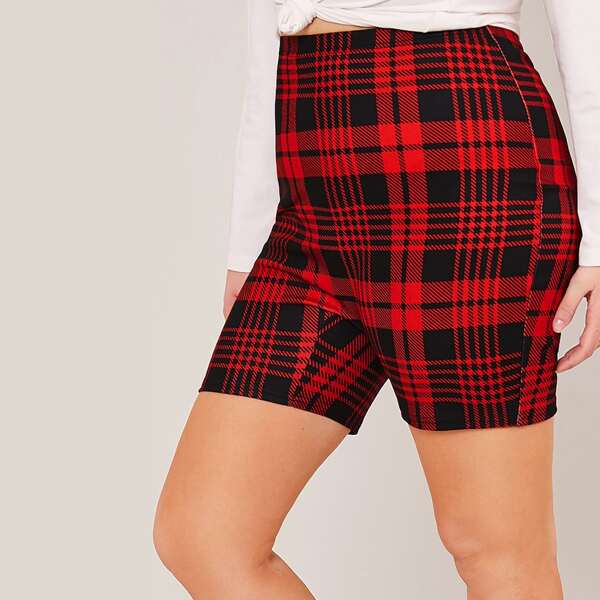 

Plus Tartan Biker Shorts, Red