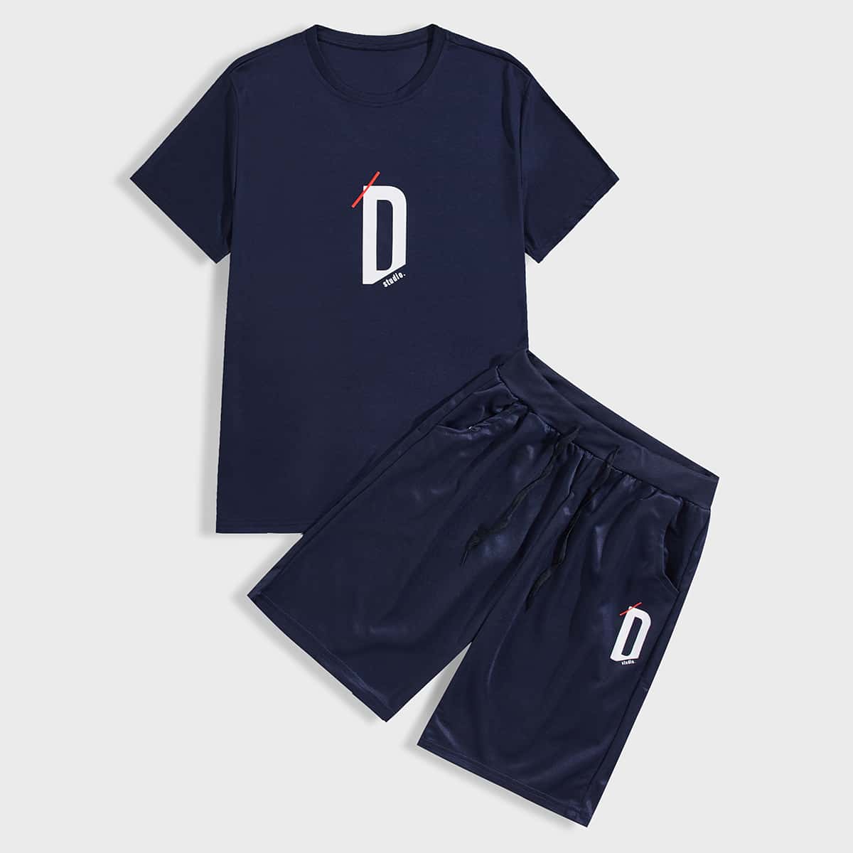 

Guys Letter Graphic Tee With Shorts, Navy blue