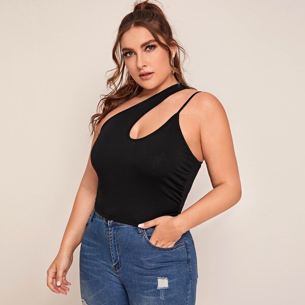 

Plus One Shoulder Cut Out Top, Black
