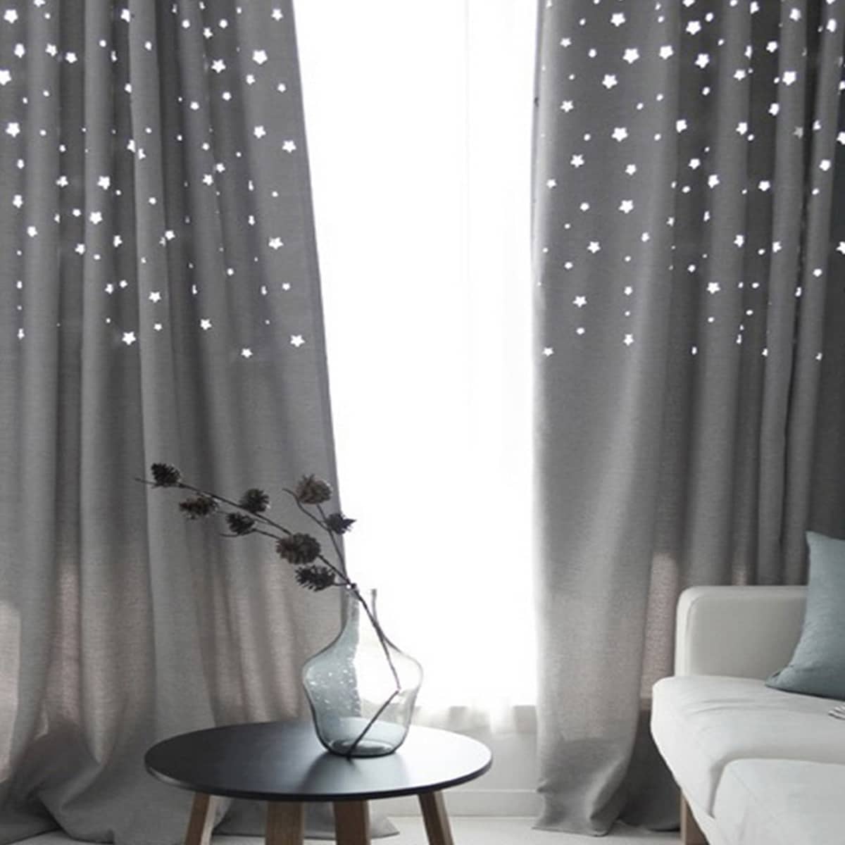 

1pc Star Hollow Out Curtain, Grey