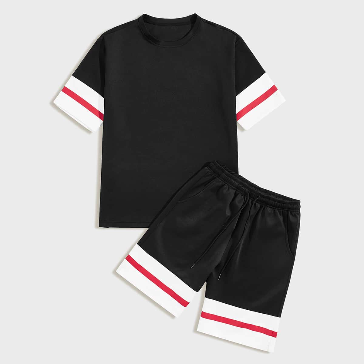 

Guys Colorblock Tee & Drawstring Waist Shorts, Black