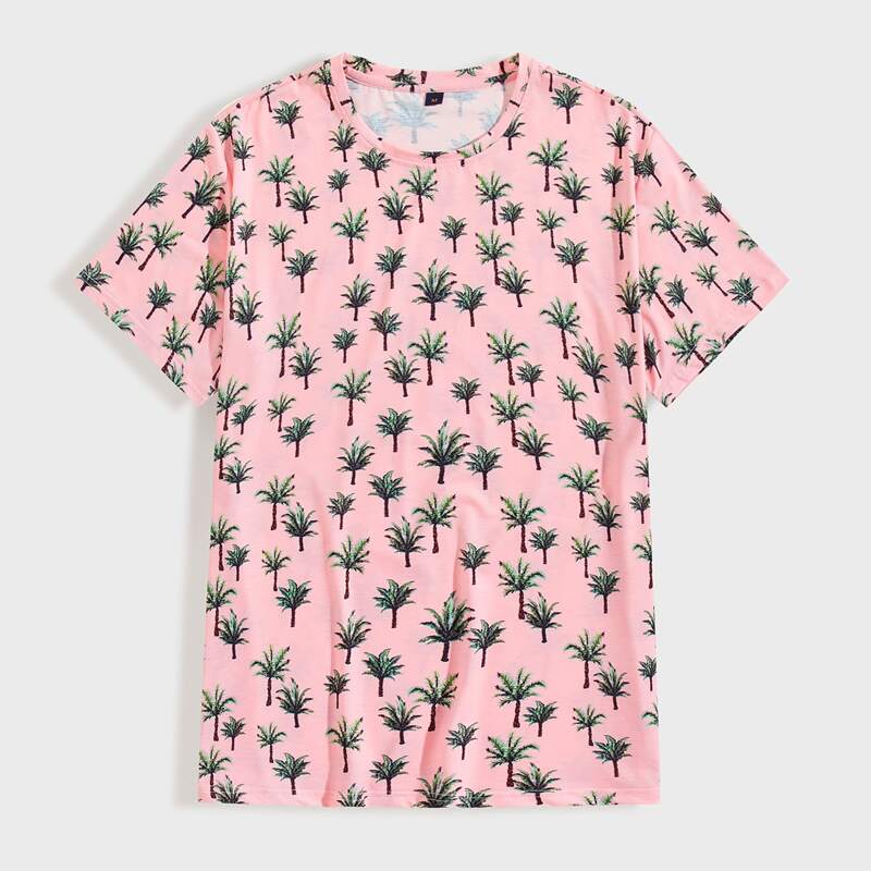 

Guys Tropical Print Round Neck Tee, Pink