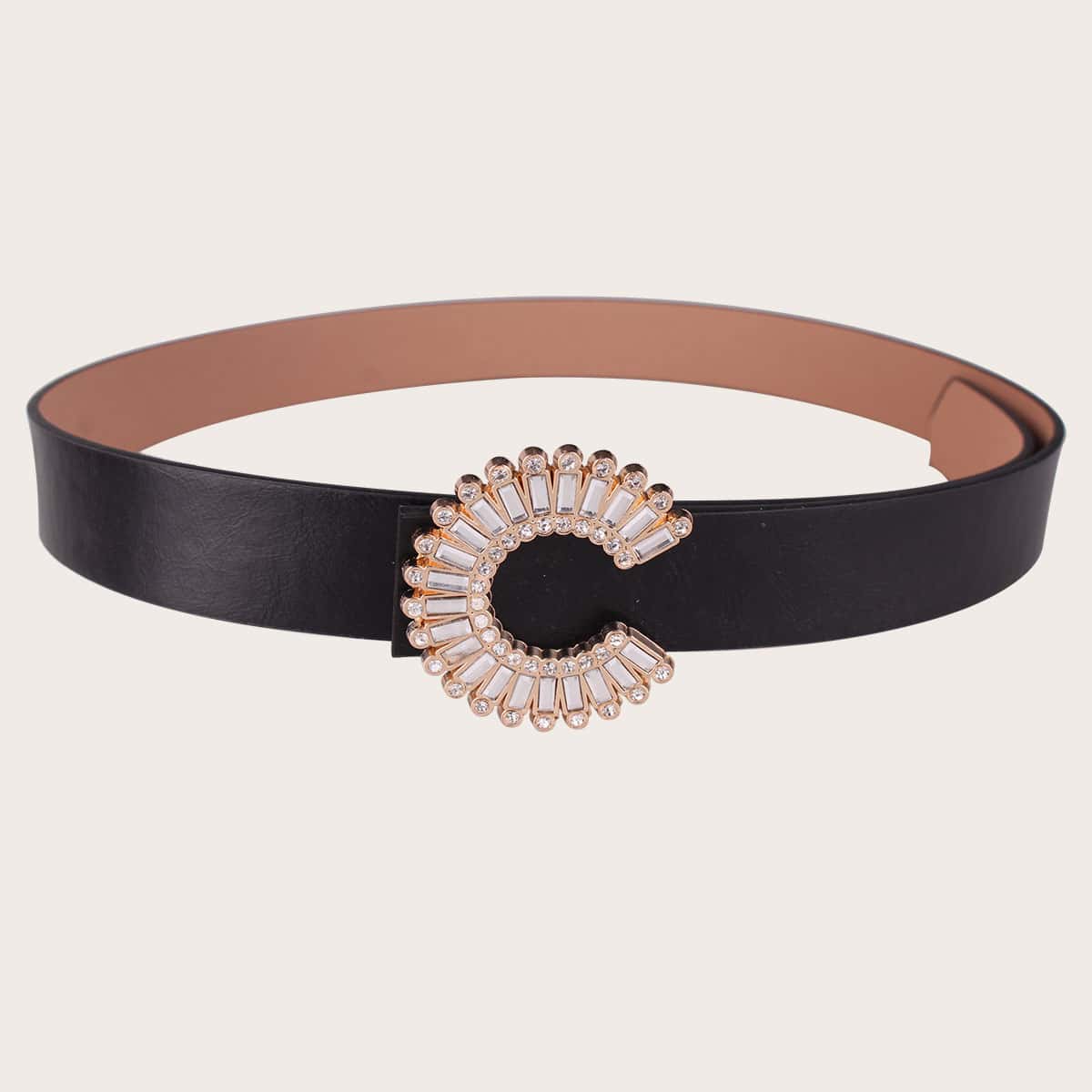 

Rhinestone Engraved PU Buckle Belt, Black