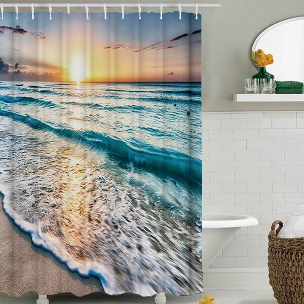 

1pc Scenery Pattern Shower Curtain With 12hooks, Multicolor