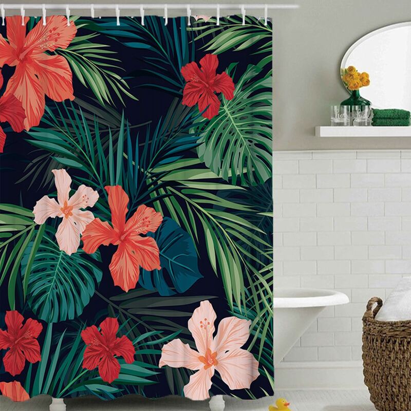 

1pc Plants Pattern Shower Curtain With 12hooks, Multicolor